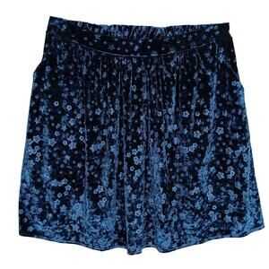 Jessy B Velour Skirt 1X Dark Blue Embossed with Stars All Over Pockets Pullon